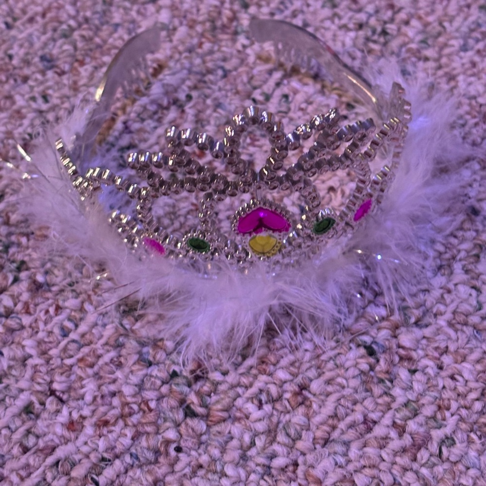 Plastic silver crown with fur